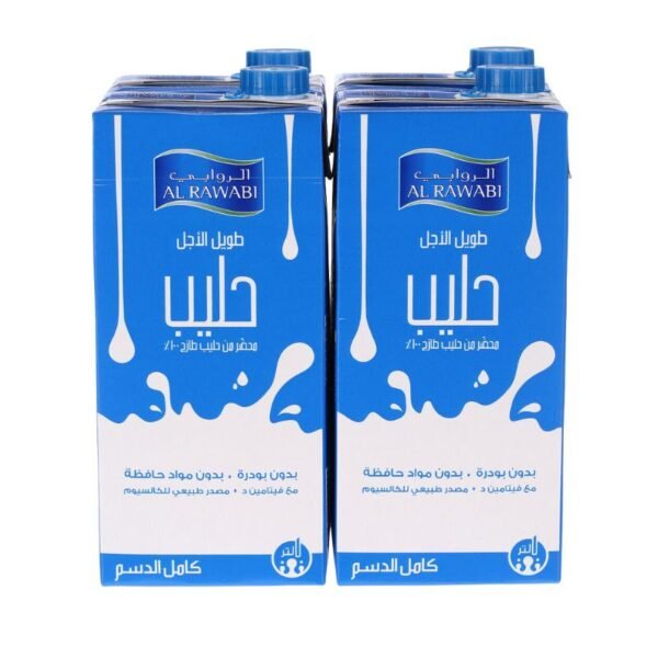 حليب الروابي كامل الدسم طويل الأجل 1 لتر × 4 عبوات